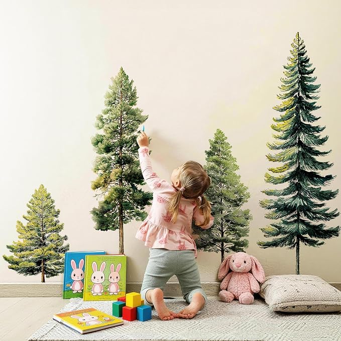 Watercolor Trees Wall Decal, Peel and Stick Nursery Forest Decals Mural, Wilderness Wall Art Stickers for Kids, Boys and Girls Room, Bedroom & Toddler Room Decor (Pine Tree Wall Decal 90) - Image 3
