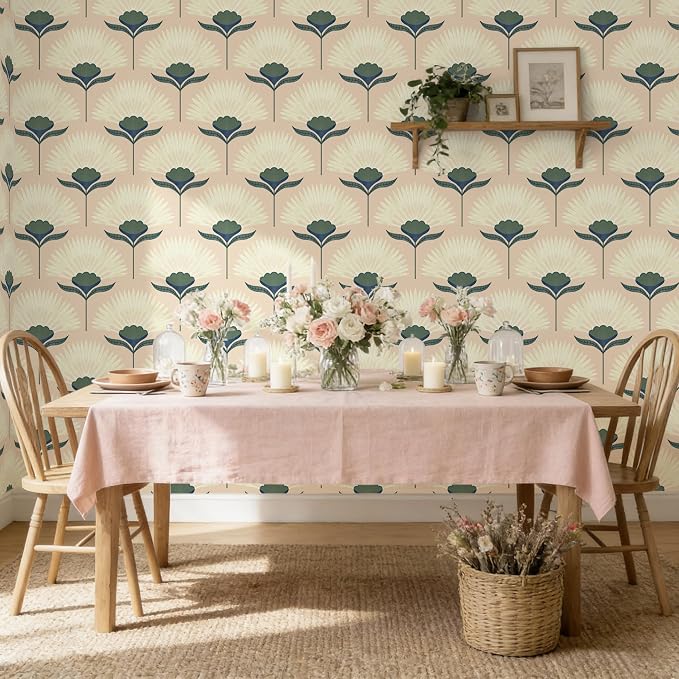 Safiyya Peel and Stick Wallpaper Boho Floral Wallpaper for Bedroom Living Room Removable Self Adhesive Floral Cottage 17.3inx197in Vinyl Contact Paper for Cabinets Accent Wall - Image 2
