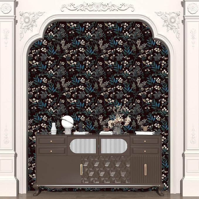 Laatse Vintage Floral Peel and Stick Wallpaper 17.5'' x 787'', Green Blue | Self Adhesive/Removable/Waterproof/Thick Vinyl Extra Long Contact Paper for Bathroom Bedroom Shelf Cabinet Drawer,Prepasted - Image 3