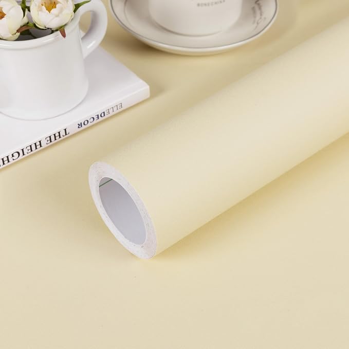 Peel and Stick Wallpaper Contact Paper Light Yellow Textured Self Adhesive | Renter Friendly Wall Paper for Cabinets and Drawers Bedroom Bathroom Decor Wall Covering 15.7'' x 393.7'' by practicalWs