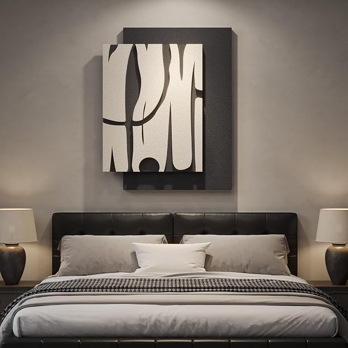 3D Black and White Abstract Wall Art, Modern Textured Artwork for Walls | Sandstone Textured Paintings, Abstract Line Design, Living Room Bedroom Dining Room Office Decor - Image 6