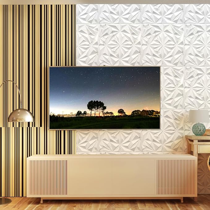 STICKGOO Diamond 3D Wall Panels, White Marble 12''x12'', 33 Pack | Accent Wall Panels for Interior Wall Decor, Living Room, Bedroom, TV Background, Office,Cover 32 Sq.Ft - Image 3