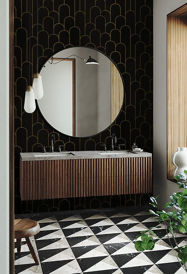 Yasinet Black and Gold Wallpaper Black Geometric Contact Paper Modern Stripe Removable Self Adhesive Wall Paper Decorative for Wall Bedroom Vinyl Film 17.3”x197” - Image 9