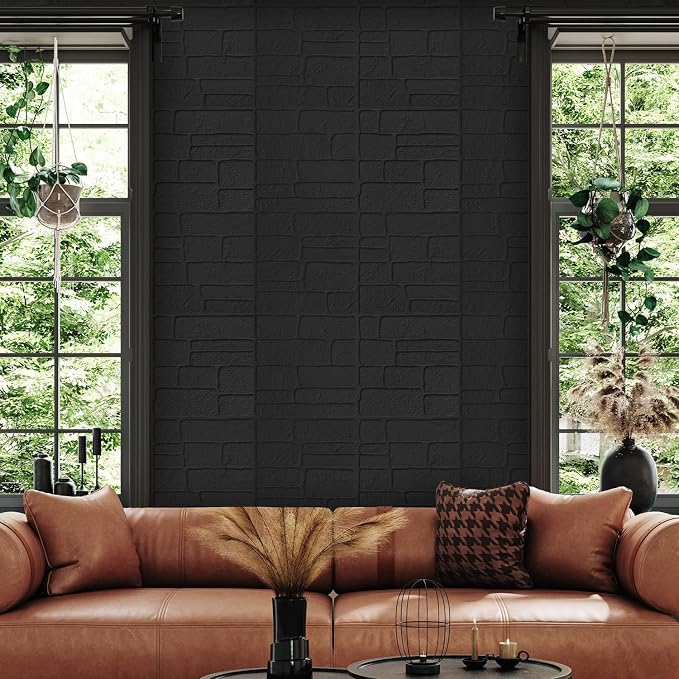 YU LI 3DH 3D Wall Panels Peel and Stick Faux Stone Wall Panel Black 20-Pack Faux Brick Self-Adhesive Wallpaper 3D Foam Brick Wallpaper - Image 5