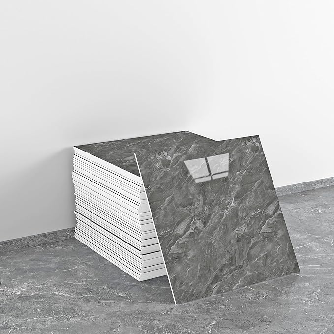20pcs Dark Gray Marble Peel and Stick Shower Wall Panels | (11.8"x11.8",Total 19.4 Sq.Ft.) Waterproof,Backsplash Tile,Stick on Wall,for Bathroom,Bedroom,Kitchen,Entryway by LVSHI