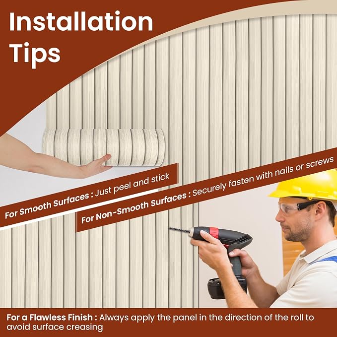 Thick Peel and Stick Slat Wall Panel Self-Adhesive 3D Wood Grain White | Wallpaper Sticker Soundproof Moisture Resistant for Wall Ceiling (118"x15.75") - Image 7