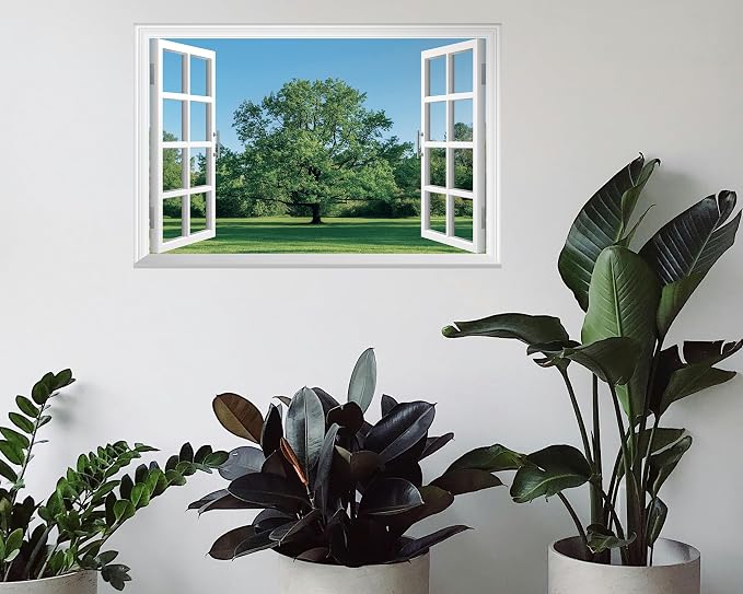FLFK Fake Window Wall Decal - Grass and Trees Faux Window Wall Mural for Wall Decor, Peel and Stick Wall Sticker,24"x16" - Image 5
