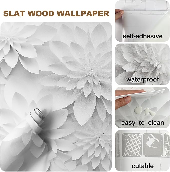 Peel and Stick Wallpaper White Gray Lotus Floral Feature - Image 5