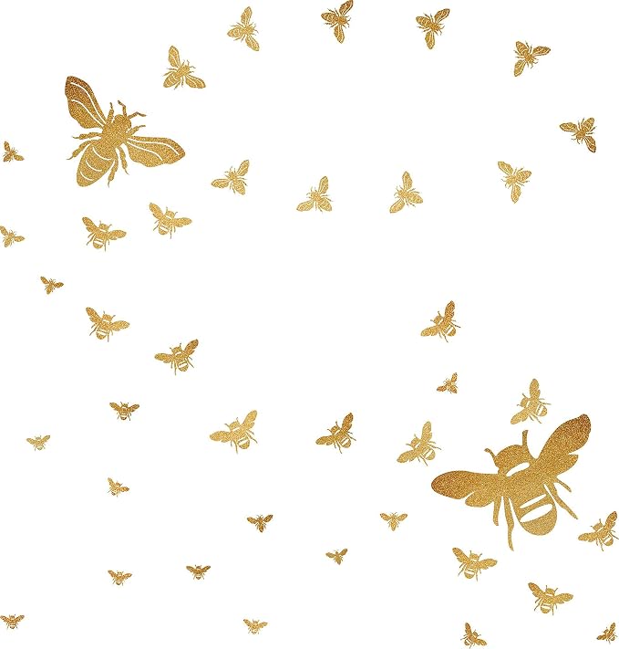 Bee Wall Decals Honeybee Wall Decor Golden Bees Art Stickers Peel and Stick | gold bee decor for walls, wall decal, gold removable vinyl arts mural, self adhesive wallpaper, for living room kids bedroom by Easma
