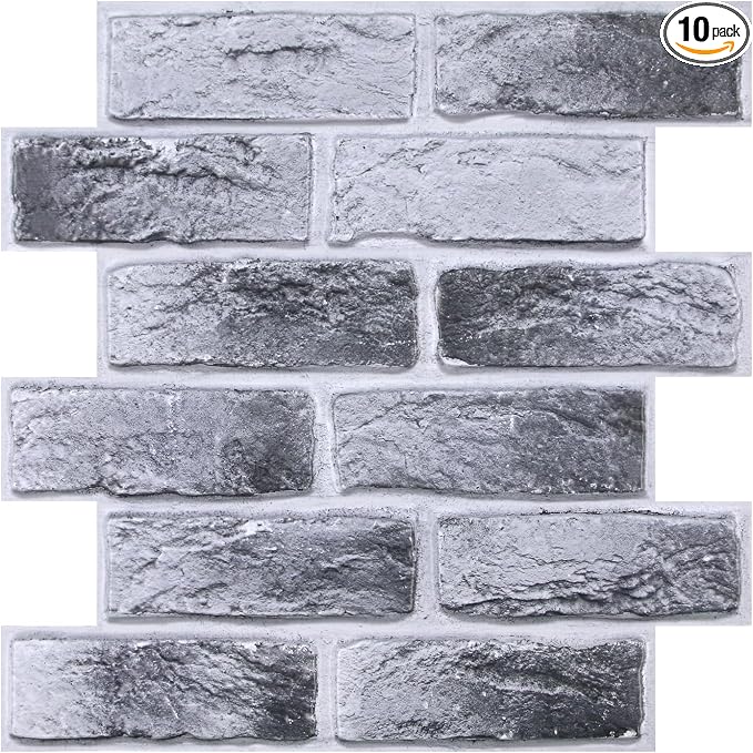 Commomy 3D Wall Panels Peel and Stick Faux Brick 10 Pcs 11.8" x 11.8" | Small Size Thin PVC Brick Wallpaper Tiles Backsplash for Kitchen,Bedroom,Living Room,Quick DIY Wall Decor(Covers 9.7 sq.ft) by CommomyDecor