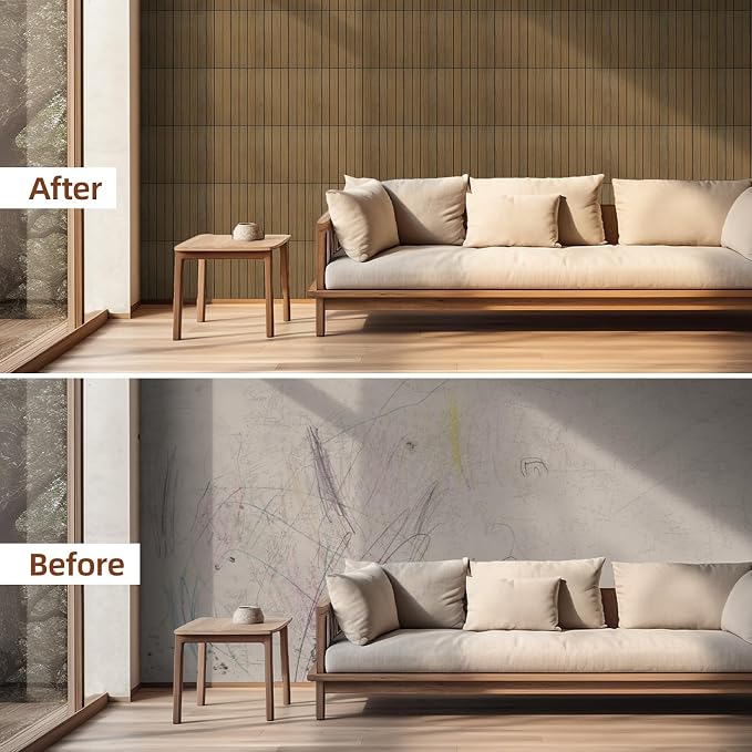 WADILE Peel and Stick Wood Slat Wall Panels 12x12in PVC 30 Pack | Decorative wall panels, self adhesive, living room, bedroom, accent wall, not real wood - Image 3