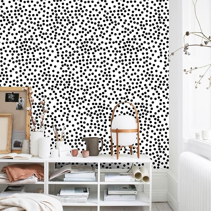 Black and White Polka-Dot Contact Paper Self-Adhesive Contact Paper Moire Dot Peel and Stick Wallpaper Decorative Spots for Walls Nurseryls A Set of 17.3"x1200" - Image 9