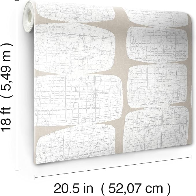 RoomMates RMK12347PL Mid-Century Beads Peel and Stick Wallpaper, Tan, White - Image 5