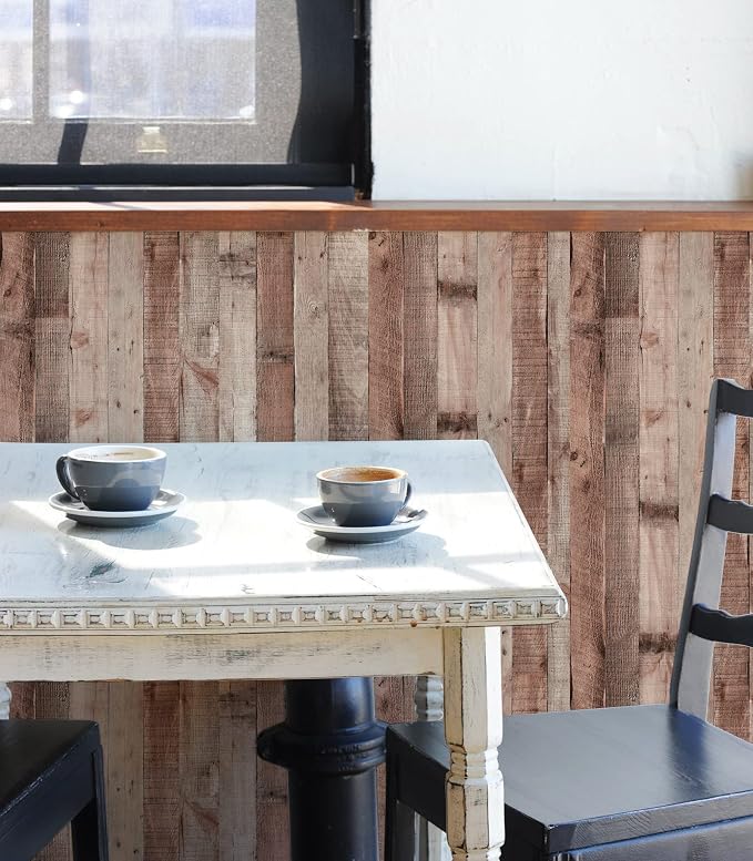 Yun-aeon Natural Wood-Cinnamon Contact Paper Peel and Stick Wallpaper | 17.3"x 120"Self Adhesive Removable Vintage Faux Wood Wall Paper Plank Shelf Home Decoration Kitchen Counter Cover - Image 4