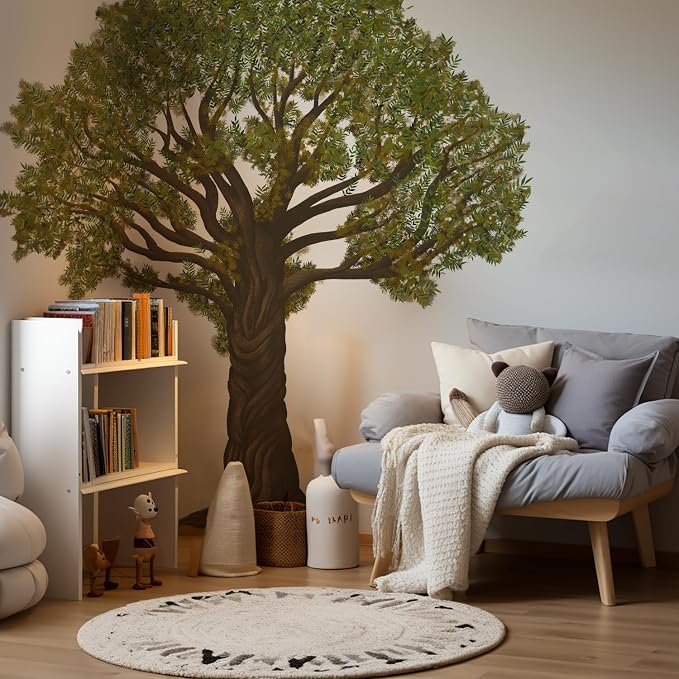 6.7 Ft x 6.2 Ft Olive Tree Wall Decals, Oversized for Teen Room | Muted Vintage Original Hand-Drawn Olive, Peel and Stick Mural, Calming Decor for Classroom, Reading Nook and Living Room by astrkiz