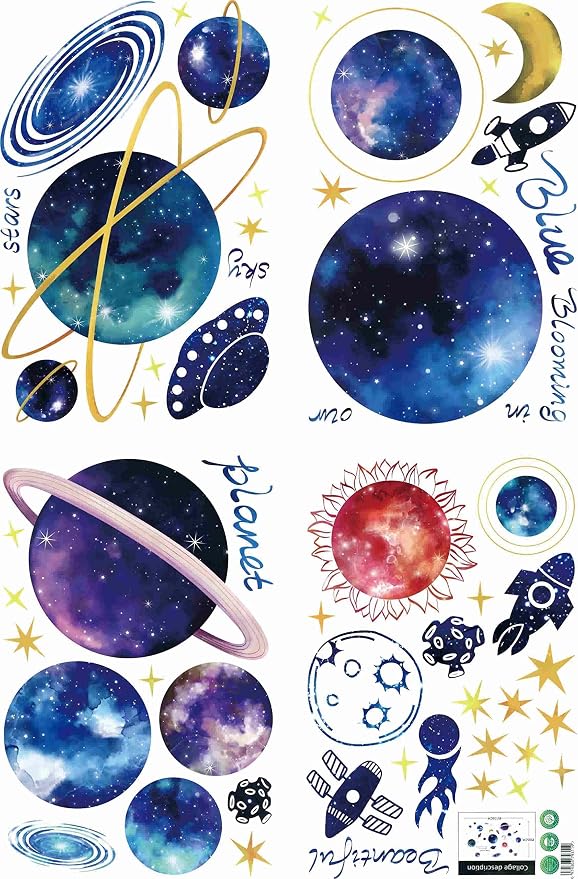 Quanhaigou Blue Purple Galaxy Wall Decals, Removable Sticker,The Art Magic 3D Milky Way Cosmic Stars Spacecraft Dreamscape Home Decor for Bedroom Living Room Floor Ceiling Kids Room - Image 2