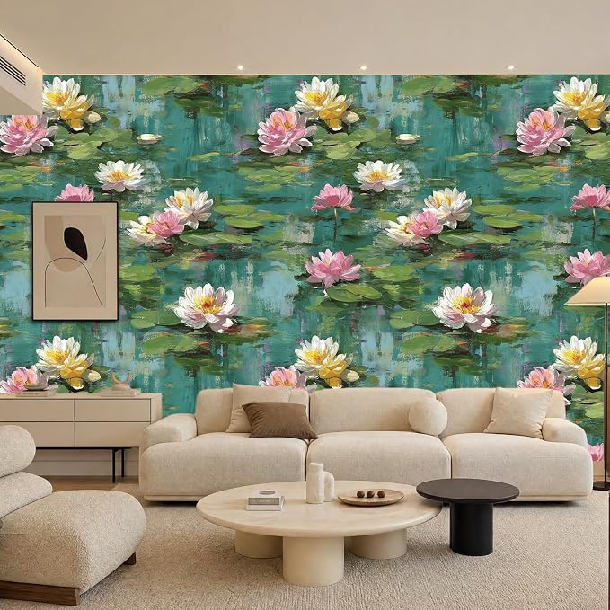 Lotus Removable Self-Adhesive Wallpaper for Bedroom & Living Room Decor 17.7×118 Inch,Waterproof Wall Covering for Accent Walls, Apartment, Nursery - Image 2