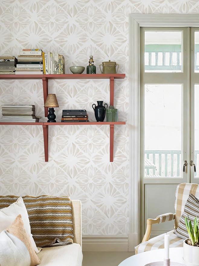 Boho Wallpaper Neutral Peel and Stick Wallpaper 197"x17.3" Geometric Wall Paper Beige and White Contact Paper Textured Removable Vinyl Waterproof for Bedroom Farmhouse Kitchen Bathroom - Image 7