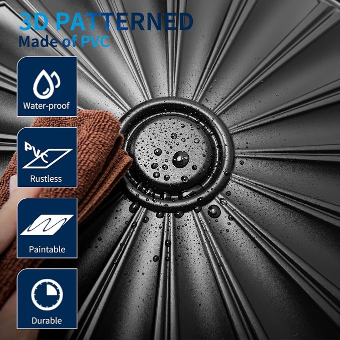 Art3dwallpanels Ceiling Tiles 12 Pack, 24 x 24 Inch, Black | Drop Ceiling Tiles, High Grade PVC, 3D Wall Panels for Interior Wall Decor, Fire Rated, Waterproof, Light Weight - Image 4