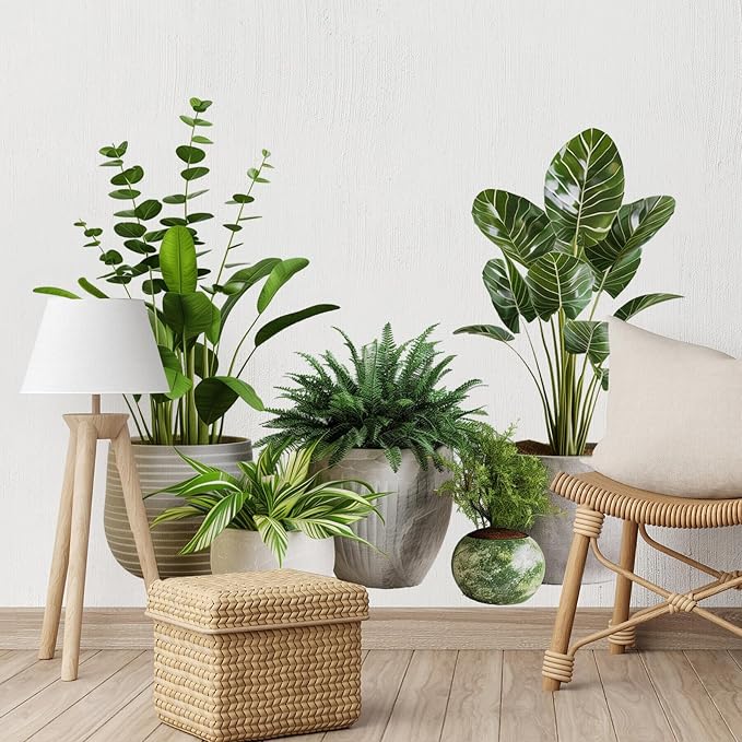 2 Sheets Green Potted Plant Wall Decor Bonsai Vinyl 3D DIY Art Stickers & Murals Removable Floral Wall Decals Peel and Stick for Living Room Bedroom Bathroom Kitchen Office Tropical Wallpaper - Image 2