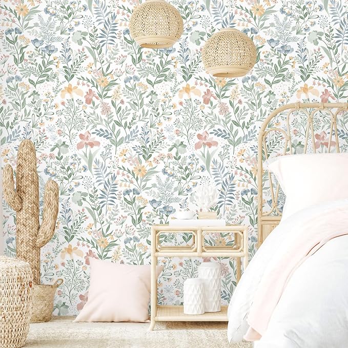Fititem Floral Peel and Stick Wallpaper Boho Nature Wall Paper 17.3”×197” | Self Adhesive Floral Contact Paper Cabinet Flower Modern Wildflower Wallpaper Removable Waterproof Wallpaper Bathroom Bedroom - Image 2