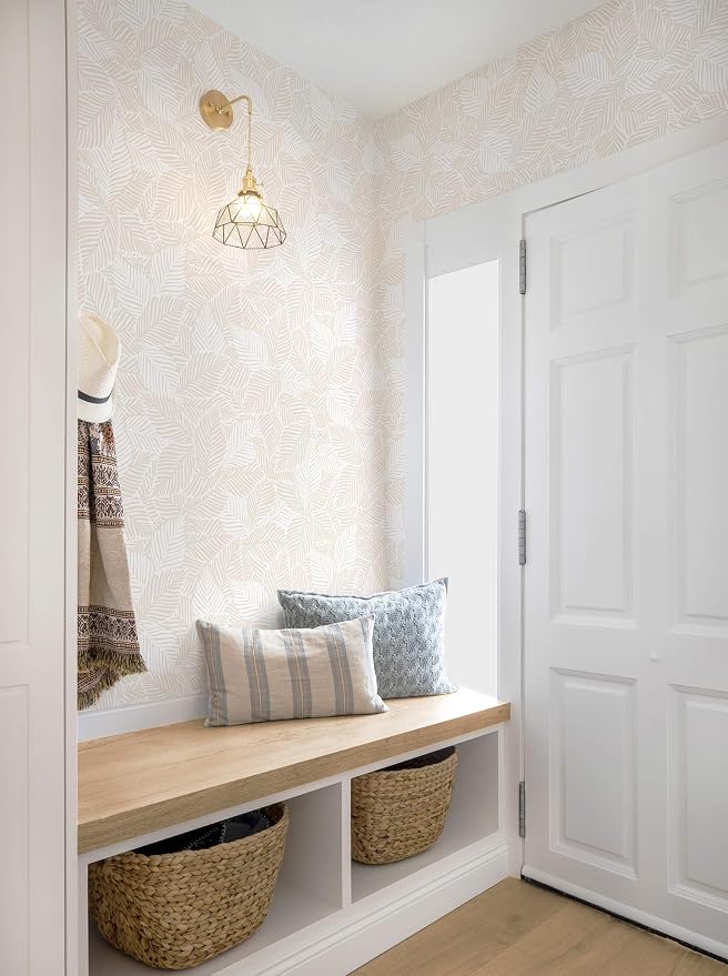 Ismoon Boho Peel and Stick Wallpaper for Bedroom Beige Leaf 17.3 X 78.7in | Self Adhesive Removable Textured Renter Friendly Contact Paper Botanical Wall Paper Vinyl Roll for Bathroom Kitchen Decor - Image 9