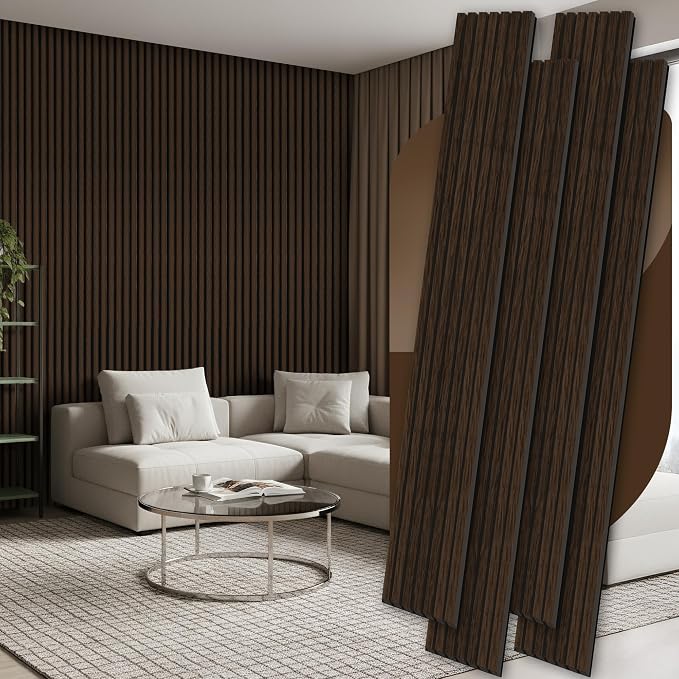 4 Pack Wood Panels for Wall, 106.3" × 11" Wood Slat Acoustic Panels for Wall, Soundproof Panels, 3D Fluted Panels for Interior Wall Decor (Dark Walnut) by Ritollo