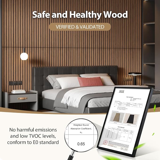 INMOZATA 8 Pack Peel and Stick Acoustic Wood Slat Wall Panels Walnut | 3D Fluted Textured, Soundproof Accent Wall Paneling for Interior Wall Decor Fireplace Living Room Bedroom Office, 11.8"x23.6" - Image 2
