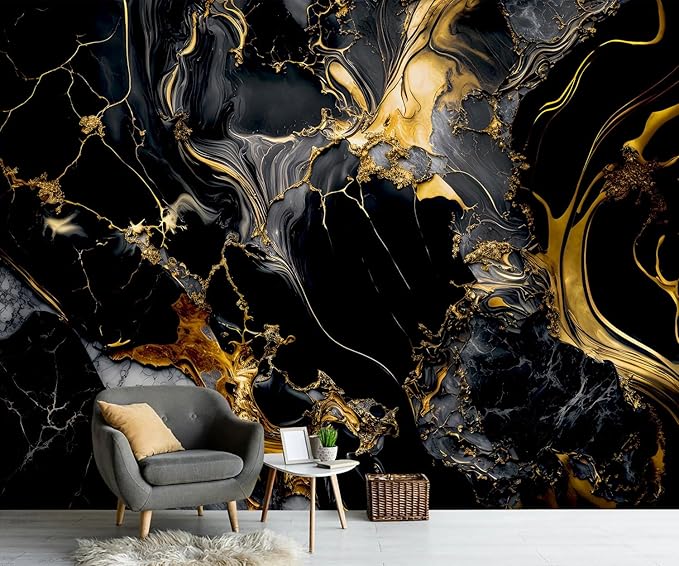 PYFFYP-Abstract Black and Gold Marble Peel and Stick Wallpaper murals - Image 3