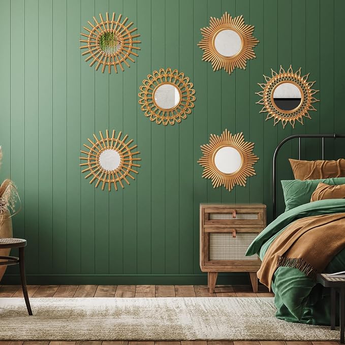 Namalu 6 Pcs Sunburst Round Mirror for Wall Decor, Classic, Gold - Image 7