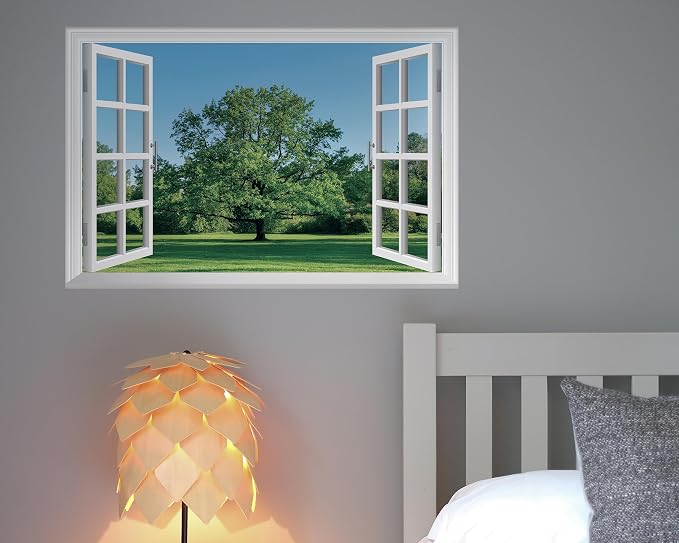 FLFK Fake Window Wall Decal - Grass and Trees Faux Window Wall Mural for Wall Decor, Peel and Stick Wall Sticker,24"x16" - Image 4
