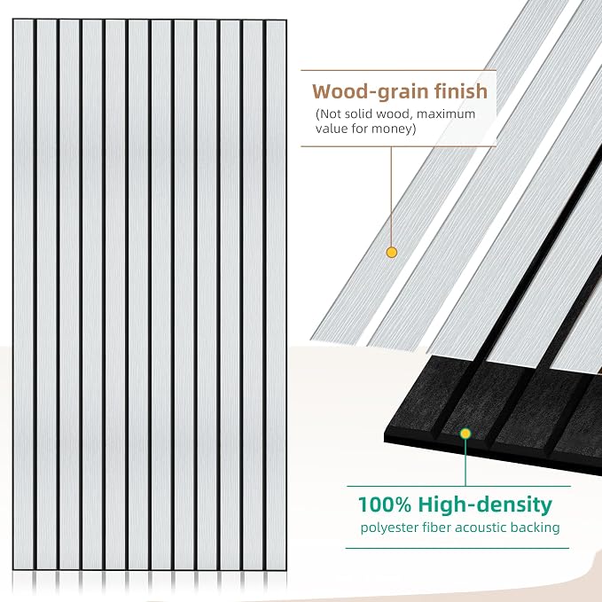 Acoustic Panels, 10 Pack Soundproof Panels,47.2”x23.6”,White Oak | Simulated Wood Grain Finish Acoustic Wall Panels,Decorative Sound Proof Foam Panels for Walls, High-Density Polyester Fiber - Image 3
