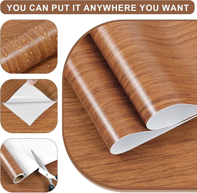 Brown Wood Contact Paper 17.3"x200" Faux Wood Peel and Stick Wallpaper Vintage Removable Self Adhesive Wooden Wallpaper Woods Grain Contact Paper for Countertops Cabinets Walls - Image 2