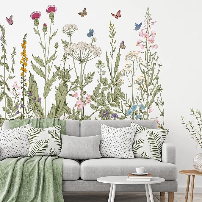 Zonon 6 Pcs Flower Wall Decals Peel and Stick Sticker, Olive Green Flowers | Vinyl Removable Wall Stickers & Mural, Wildflower Headboard Stickers, Sage Green Wall Decor for Bedroom, Living Room, Nursery - Image 4