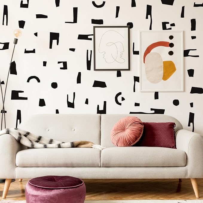 Black Abstract Stone Block Wall Decal, Modern Geometric Wall Décor | Stunning mysterious painted look accent wall in minutes. Peel and stick Matte vinyl stickers for bedroom, hallway, office - Image 3