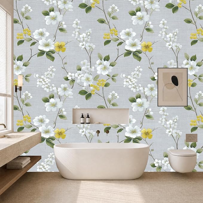 White Yellow Flowers Removable Self-Adhesive Wallpaper for Bedroom & Living Room Decor 17.7×118 Inch,Waterproof Wall Covering for Accent Walls, Apartment, Nursery - Image 6