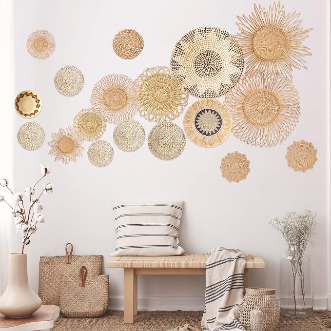 Glenmal 18 Pcs Boho Basket Wall Decals Round Wall Sticker Modern Decor Peel and Stick Decor Sticker Removable Boho Stickers Rustic Art for Bedroom Office, Stickers Only(Stylish Style) by Glenmal