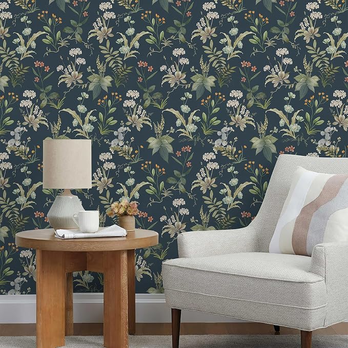 Simon&Siff Vintage Floral Peel and Stick Wallpaper 480" x 17.3" | Blue Botanical Contact Paper, Self Adhesive Removable Waterproof Wall Paper, Renter Friendly, Bedroom Cabinets DIY Decor - Image 3