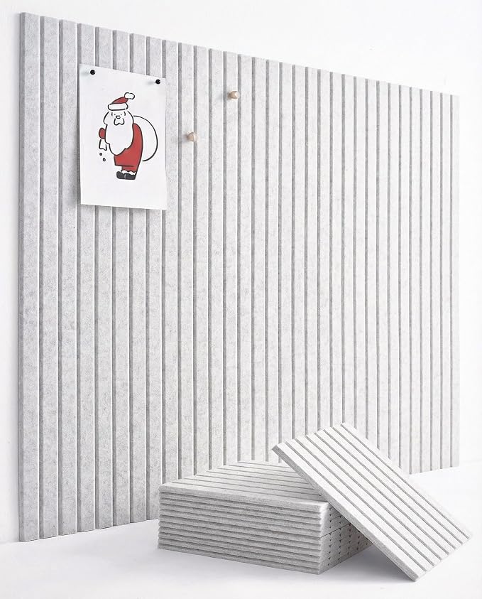 VIVELDA Large Felt Bulletin Board 48 x 36 Inch - 12-Pack Square Acoustic Wall Panels, Cork Board Alternative, NRC 0.95, Damage-Free Adhesive, Slatted Design for Home, Classroom (Marble) by VIVELDA%C2%AE
