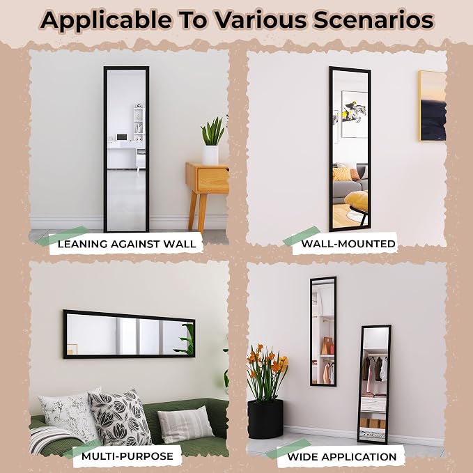LFT HUIMEI2Y Door Mirror Full Length, Wall-Mounted Mirror Black 50" x14" - Image 7