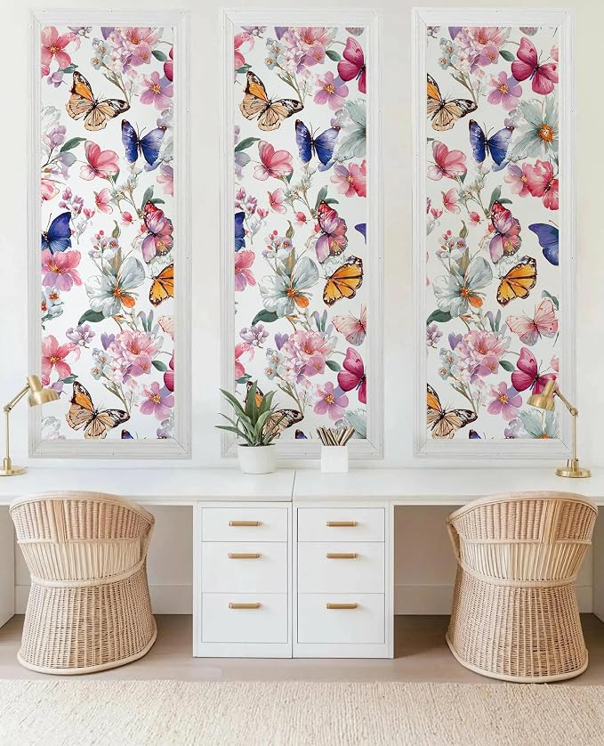 Floral Peel and Stick Wallpaper Butterfly Contact Paper 16.9in×118.1in Watercolor Floral Wallpaper Self Adhesive Removable Modern Flower Contact Paper Waterproof for Bathroom Cabinets Decor - Image 8