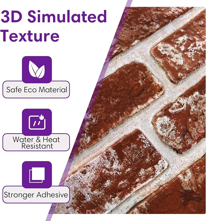 3D Peel and Stick Faux Brick Wall Panels 11.8" x 11.8" 10-Pack | Small Brick-Look Textured Sticker, Thin Lightweight PVC Self Adhesive Wall Tiles for Interior Decor, Cover 9.7 sq ft - Image 4