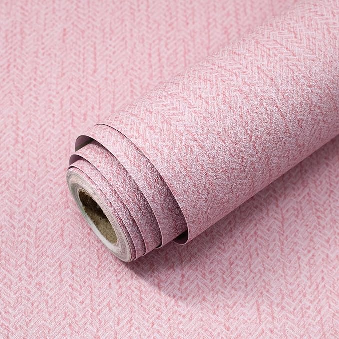 Pink Grasscloth Peel and Stick Wallpaper Fabric Paper 16in x 118in | Faux Linen Vintage Wallpaper Textured Removable Wall Paper Grass Cloth Cabinets Bedroom for Cabinet Self Adhesive Vinyl by lenify