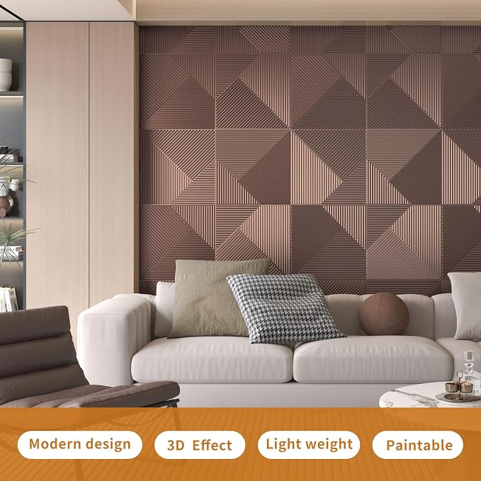 WOWSTAR 12-Pack 3D Wall Panels 19.7" x 19.7", Antique Copper Slat Wall Panels for Interior Wall Decor, Luxury Wall Covering for Living Room & Bedroom | 12-pack, 19.7"x19.7", Textured wall panels, accent wall covering, living room bedroom office - Image 2