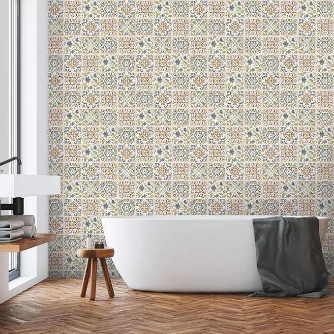 Wudnaye Faux Tile Peel and Stick Wallpaper for Kitchen Backsplash 17"×196" | Moroccan Tile Pattern Contact Paper Peel and Stick Boho Removable Self Adhesive Waterproof Vinyl Wallpaper for Bathroom - Image 7