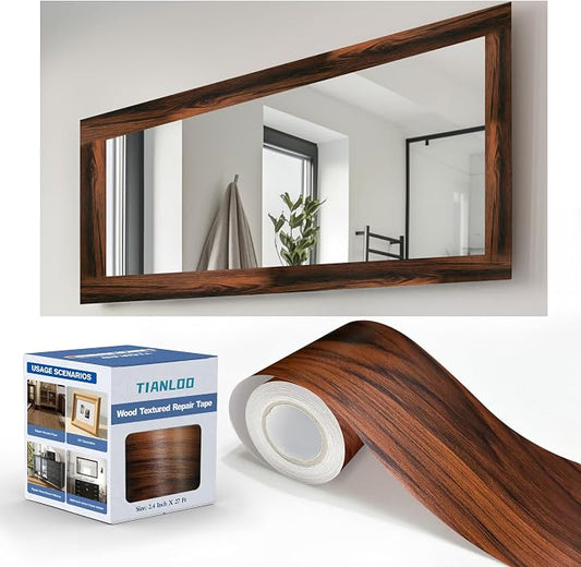 TIANLDD 27 FT Wood Grain Wallpaper Border, Removable Waterproof Mirror Border Peel and Stick,Bathroom Mirror Frame Border.(Dark Oak) by TIANLDD