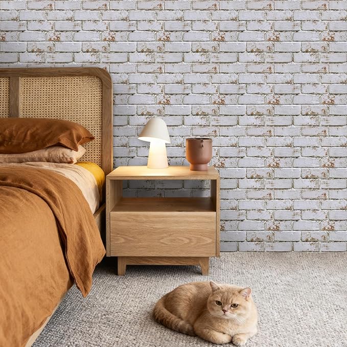 3D Faux Brick Wall Panels Peel and Stick, Designed for Quick DIY | Whitewash, 10 Pcs 11.8" x 11.8", Small Brick-Look, Ultra-Light PVC Fake Brick Covering for Wall Renovation, Cover 9.7 sq ft - Image 8