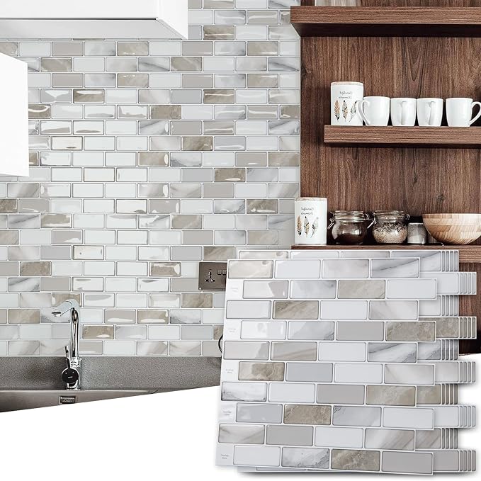 Art3d 10-Pack Marble Peel and Stick Backsplash, 12 x 12 in, Beige & White | Strong Adhesion, Lightweight, Cuttable, Waterproof, Fadeless, Crack Resistant, for Kitchen, Bedroom, Ideal for Recently Moved - Image 2