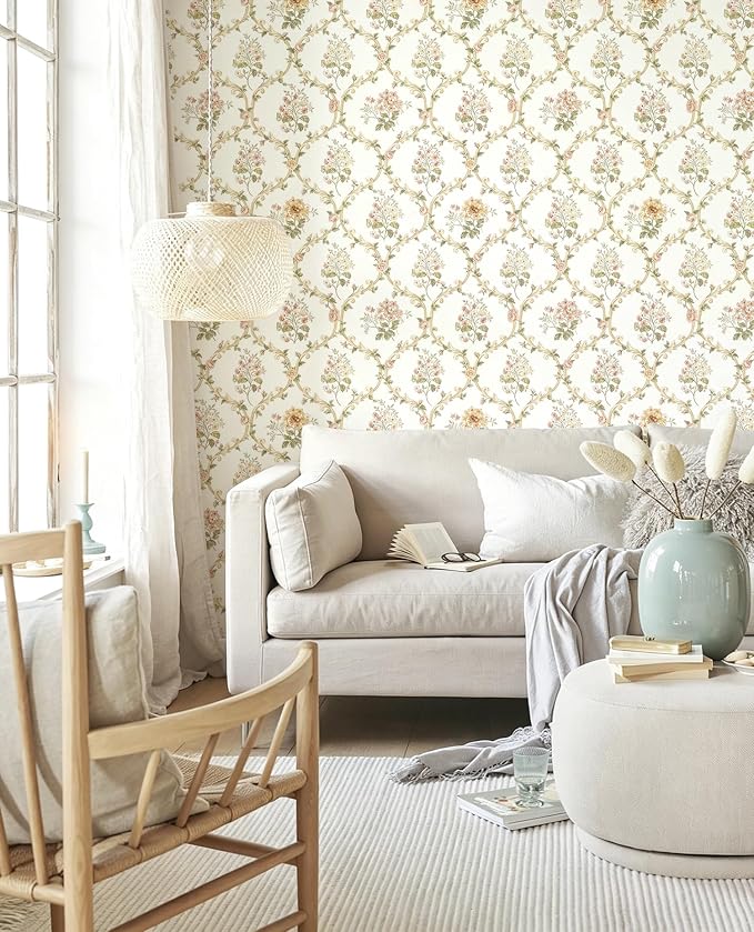 Floral Peel and Stick Wallpaper Boho Cantact Paper 16.9in×118in | Vintage Floral Peel and Stick Wallpaper Self Adhesive Removable Beige Contact Paper for Bedroom Nursery Bathroom Waterproof - Image 6