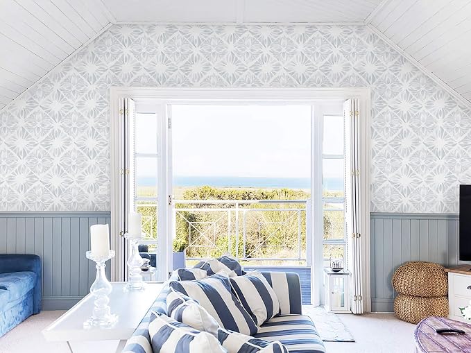 Blue Wallpaper Coastal Peel and Stick Wallpaper Boho 393"x17.3" Blue and White Wall Paper Geometric Contact Paper Textured Removable Vinyl Waterproof for Bathroom Bedroom Farmhouse Kitchen - Image 8